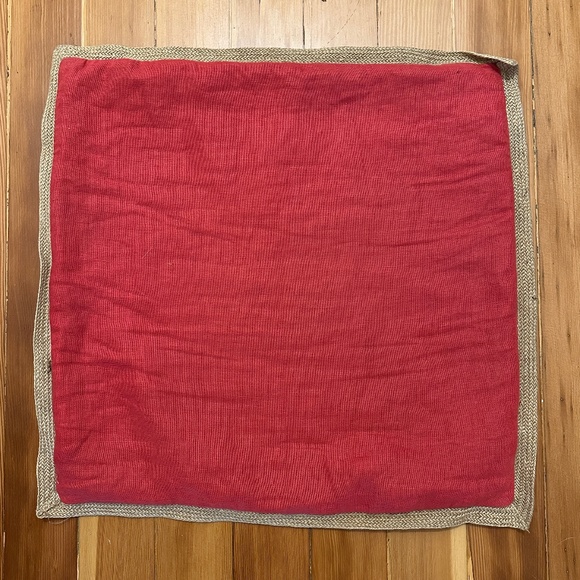 Pillow cover Red linen with braided jute trim 20x20 zipper enclosure - Picture 1 of 3
